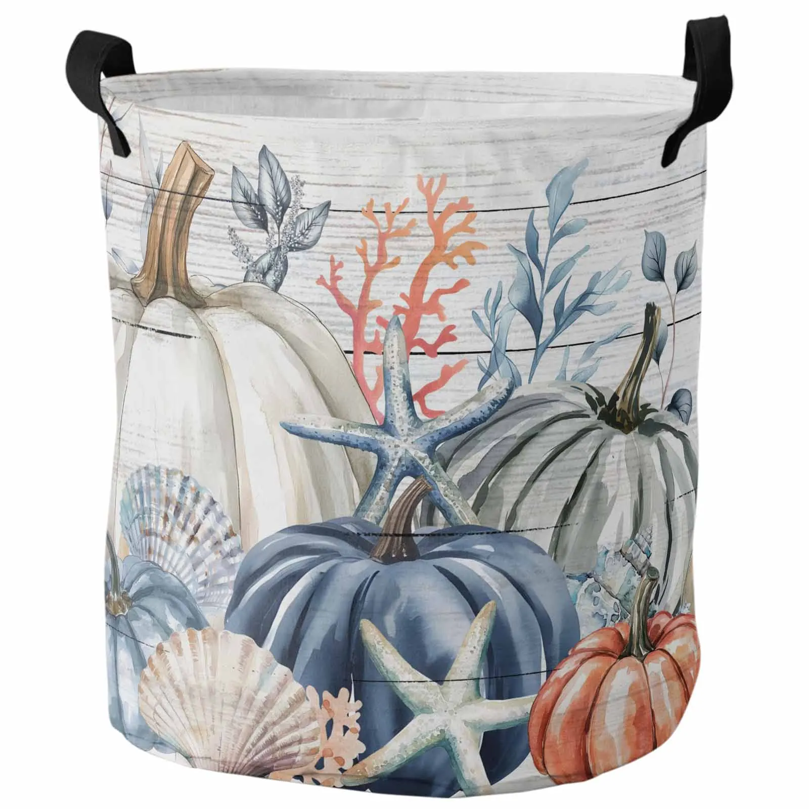 

Wood Grain Background Coral Pumpkin Foldable Dirty Laundry Basket Kid's Toy Organizer Waterproof Storage Baskets