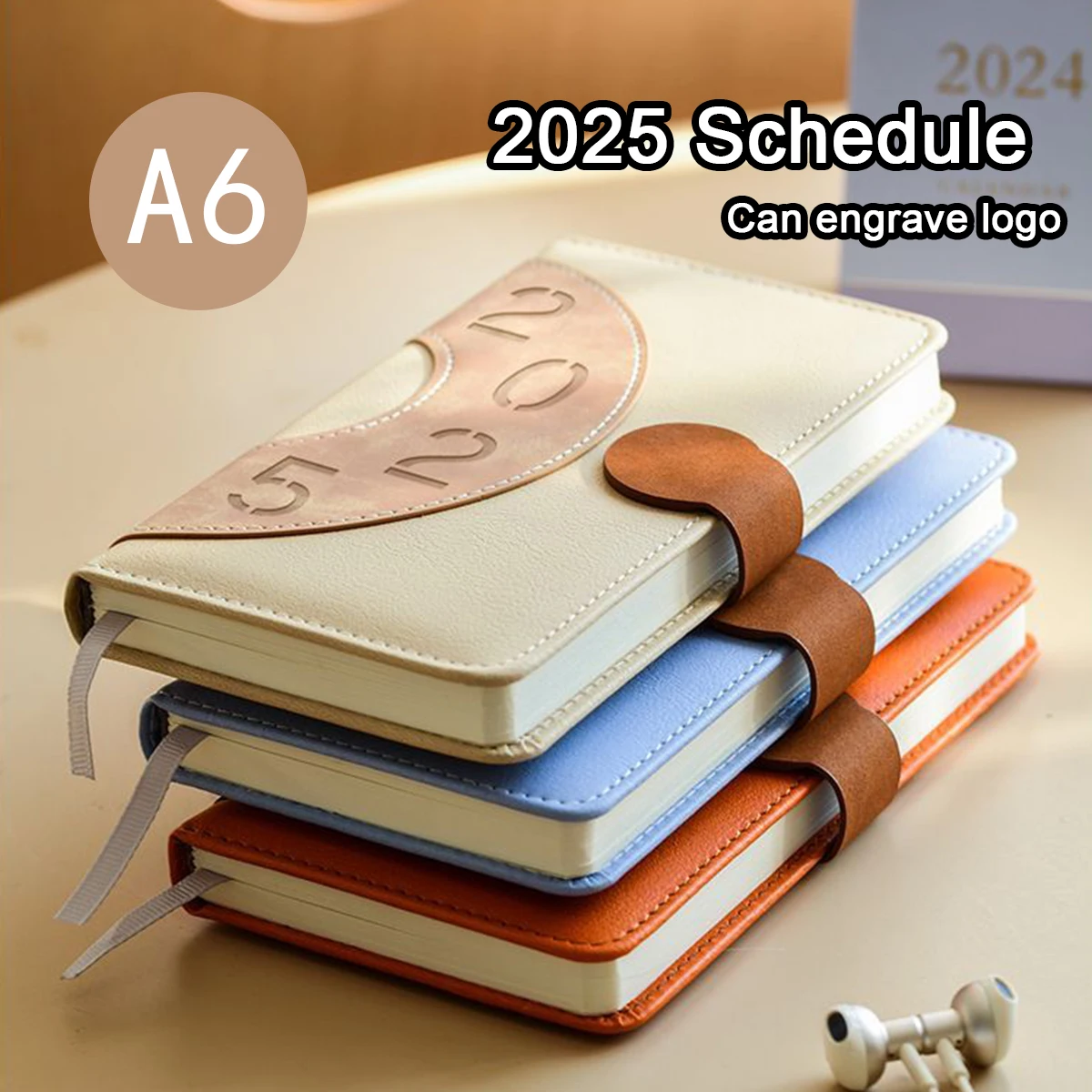 (Can Engrave Logo) 2025 Buckle Business Schedule Book, A6 Student Daily Planner,  Notepad, Plan Record Book, Notebook, Memo