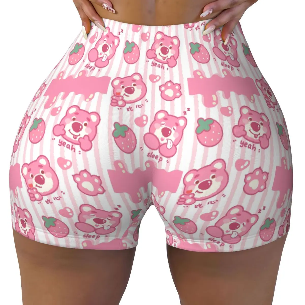 

Пользовательские шорты для тренировок «История игрушек» с клубничным медведем для женщин, шорты для йоги в тренажерном зале, волейбола