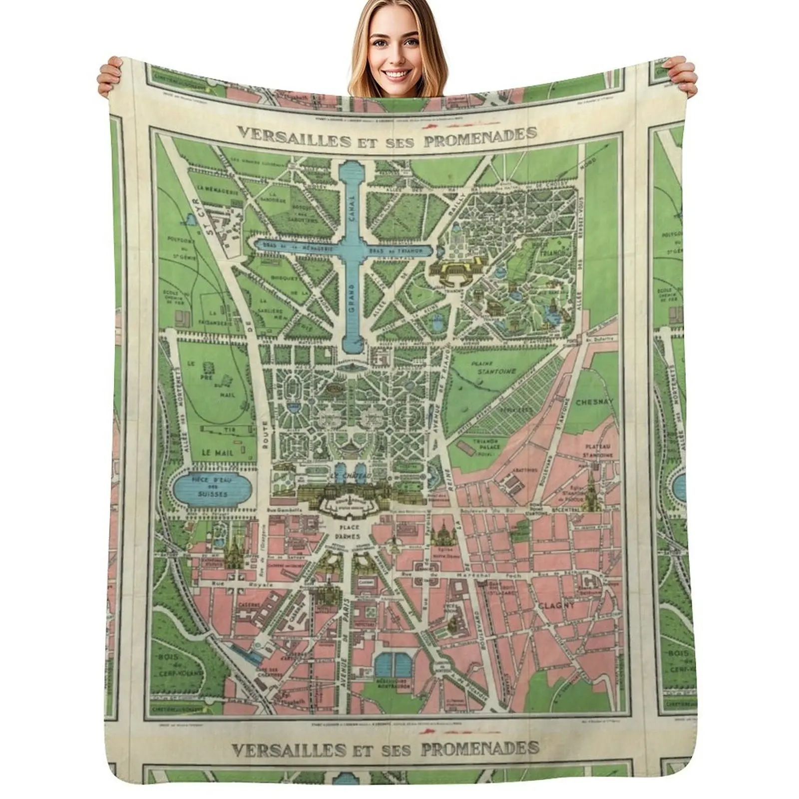 Pocket Map of Versailles 1931 Throw Blanket Cozy Microfiber Throw Blanket for Home Bedroom