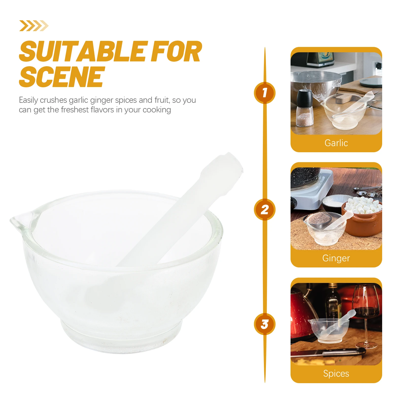 

Kitchen Glass Mortar Pestle Set 90mm Noncorrosive for Crushing Garlic Ginger Spices Fresh Flavor Garlic