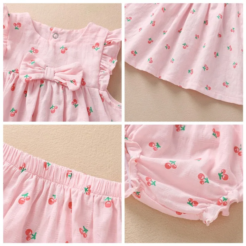 Girls Floral Bow Sleeveless Dress Set Baby Dress Triangular Pants Hairband 3 Pieces Set 0-2 Years Female Baby Summer Dresses