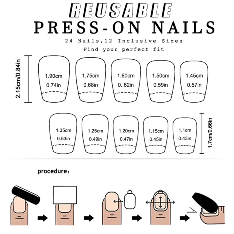 Glitters Press On French Tip Square Fałszywe kleje do paznokci na paznokciach dla kobiet E1YF