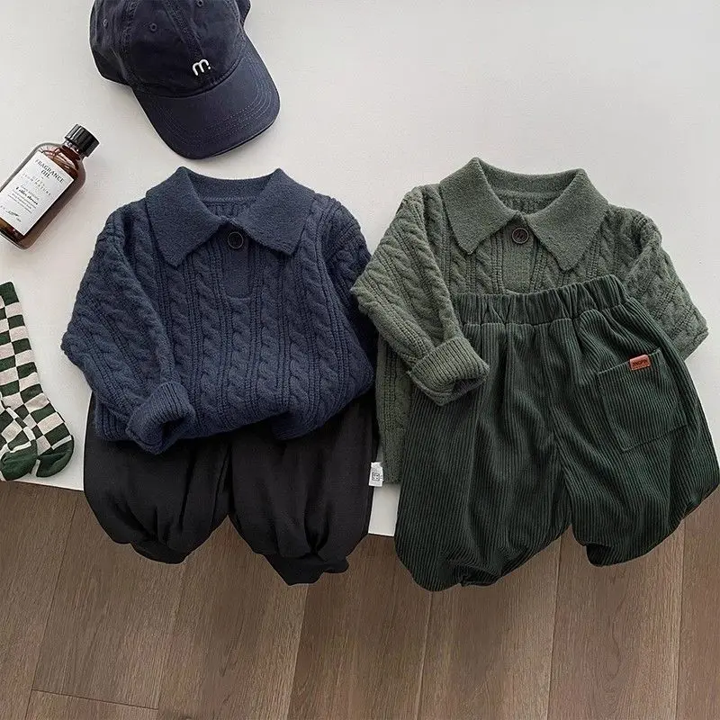 Children's Sweater New Boys Girls Cable Knitted Polo Shirt Baby Warm Sweater Stylish Autumn Winter Tops Kids Fashion Outerwear