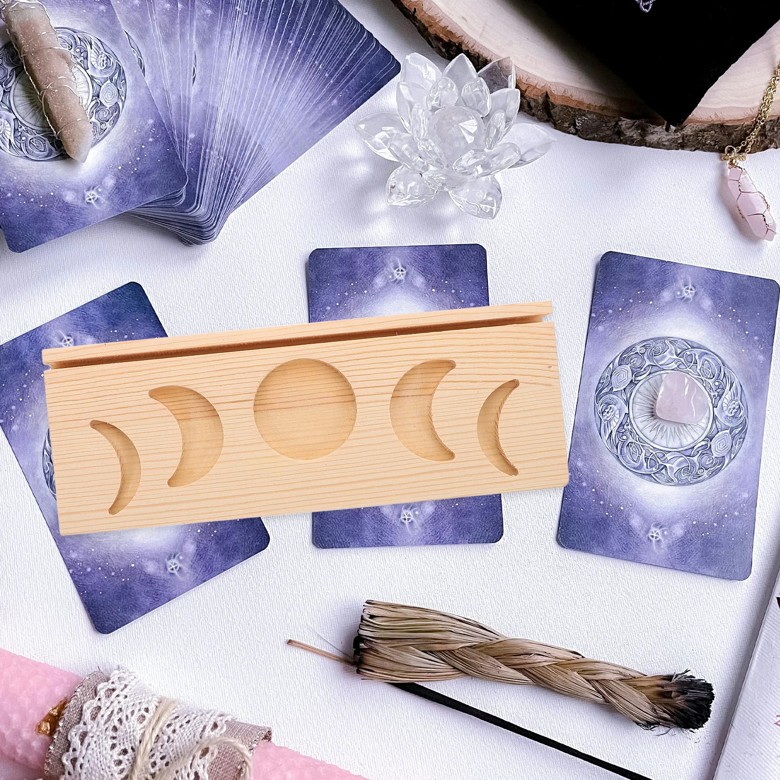 

Ceremonial Tools Moon Phase Altar Display Holder Card Stand Shape Tarot Rectangle Wood