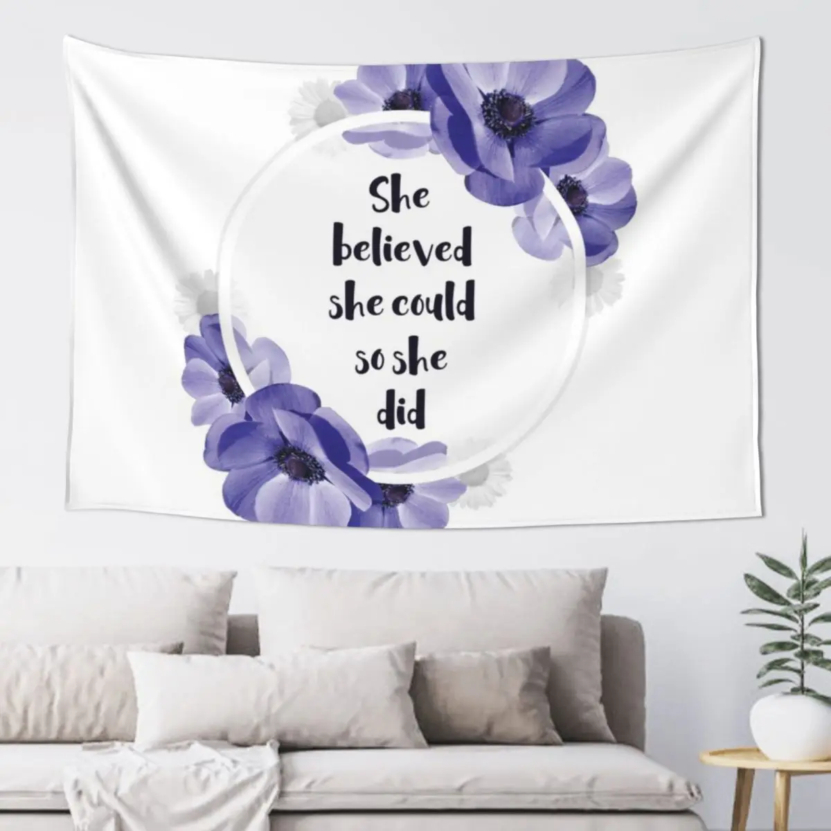 

She believed she could, so she did - Girly Inspirational Quote Tapestry Home Decor Aesthetic Wall Hangings Decoration Tapestry