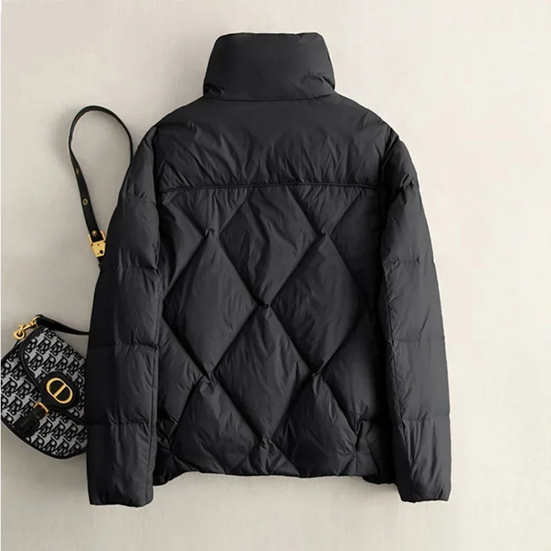 2024 Winter Ultra Light Thin 90% White Duck Down Coat Women Quilted Warm Puffer Jacket Autumn Short  Casual Basic Parka