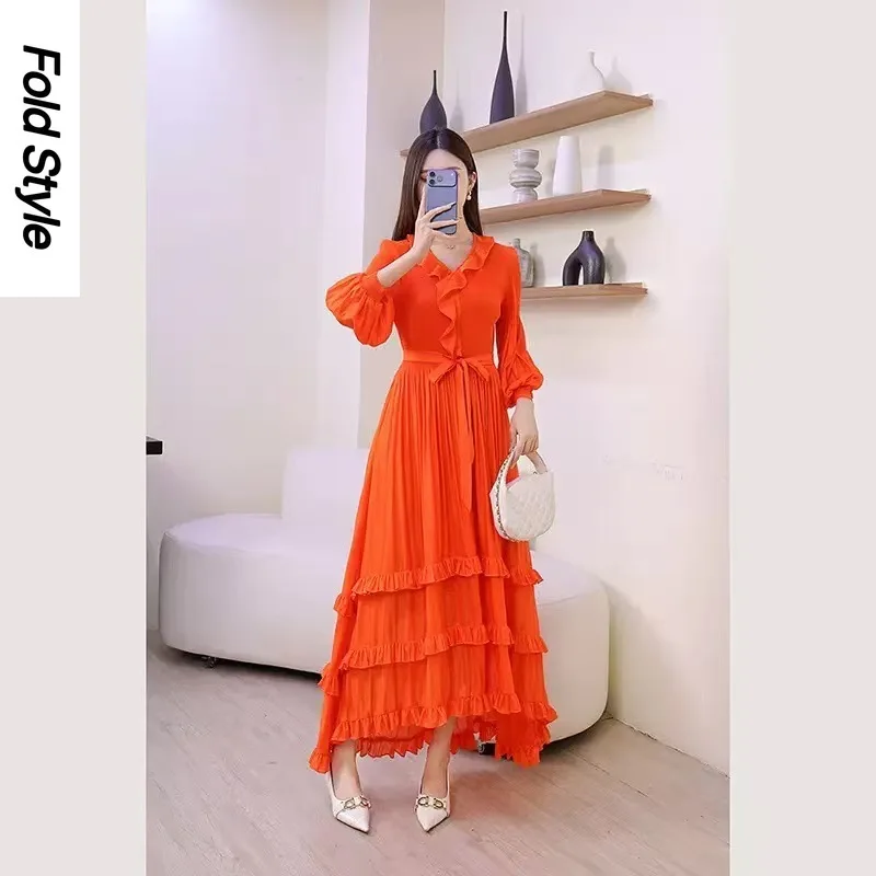 

Плиссированное платье Miyake, модная свободная женская одежда с рюшами и краями, осень-зима 202, новинка