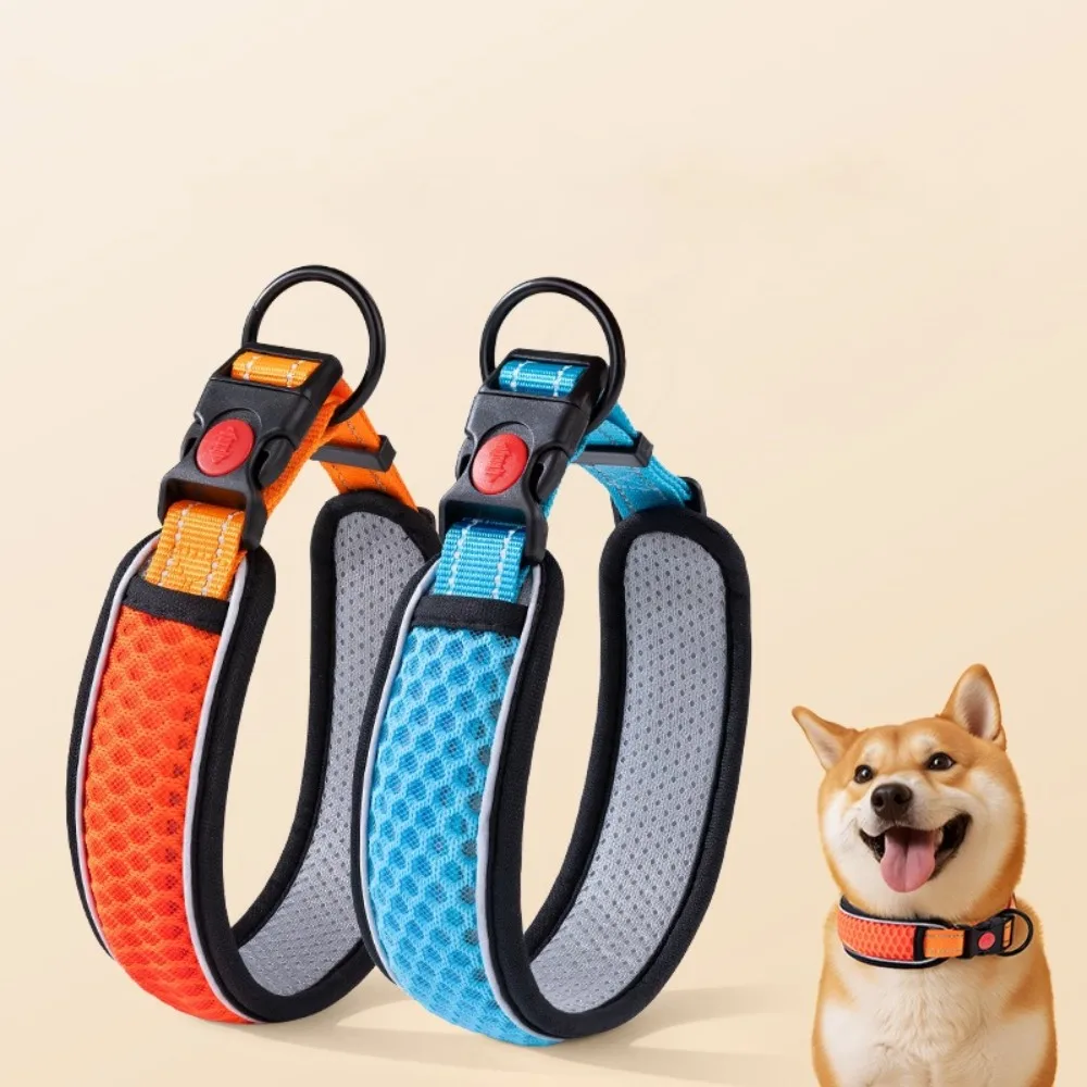 

Night Safety Breathable Reflective Dog Collar Adjustable Anti-strangling Design Pet Collar Nylon Soft Pet Traction Rope for Dog