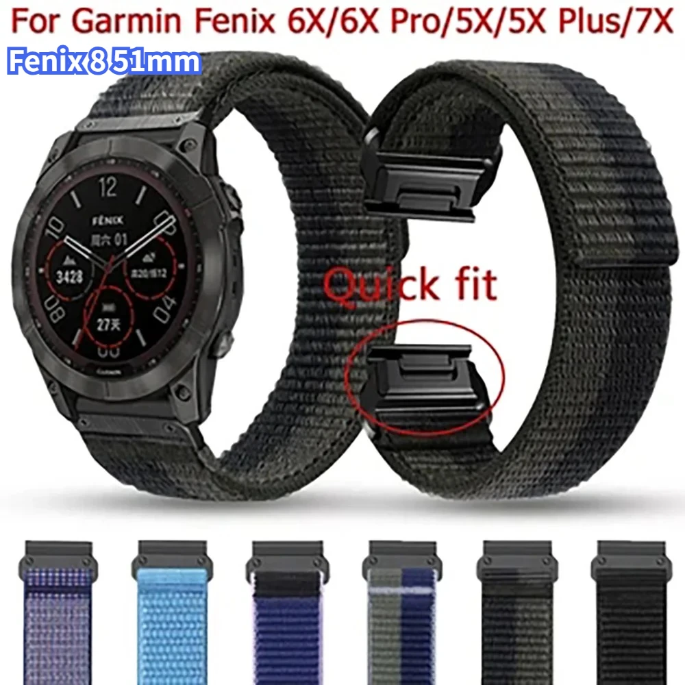 26MM Schnellverschluss-Nylonarmband für Garmin Fenix8 51mm 7X 6X Pro 5X MK1 Mk2i Enduro D2 Smartwatch Ersatz-Armbänder