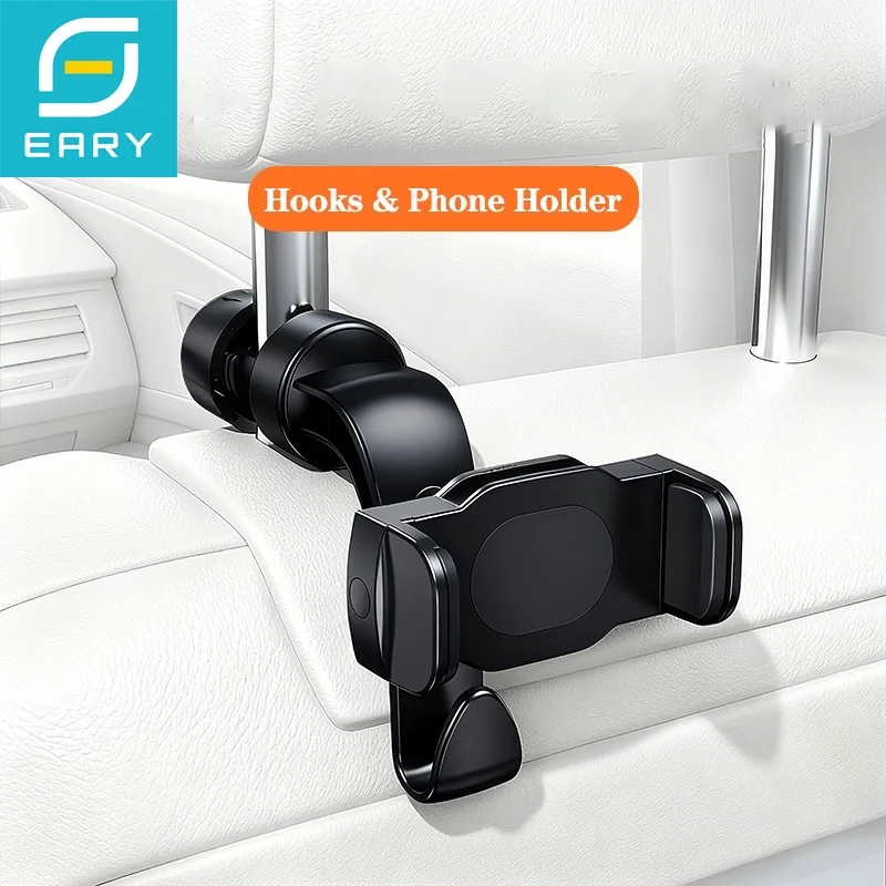 

Eary 2 in 1 Car Seat Hooks for Purses Bags with Phone Holder With 360°Rotation Tablet Stand Headrest Handbag Hangers Organizers