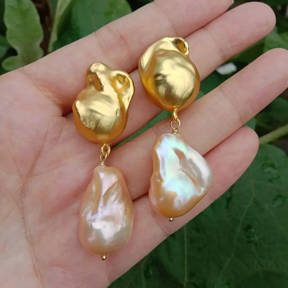 Y·YING Freshwater Pink Cultured Baroque Pearl Gold Plated Pearl Drop Earrings For Women Gift