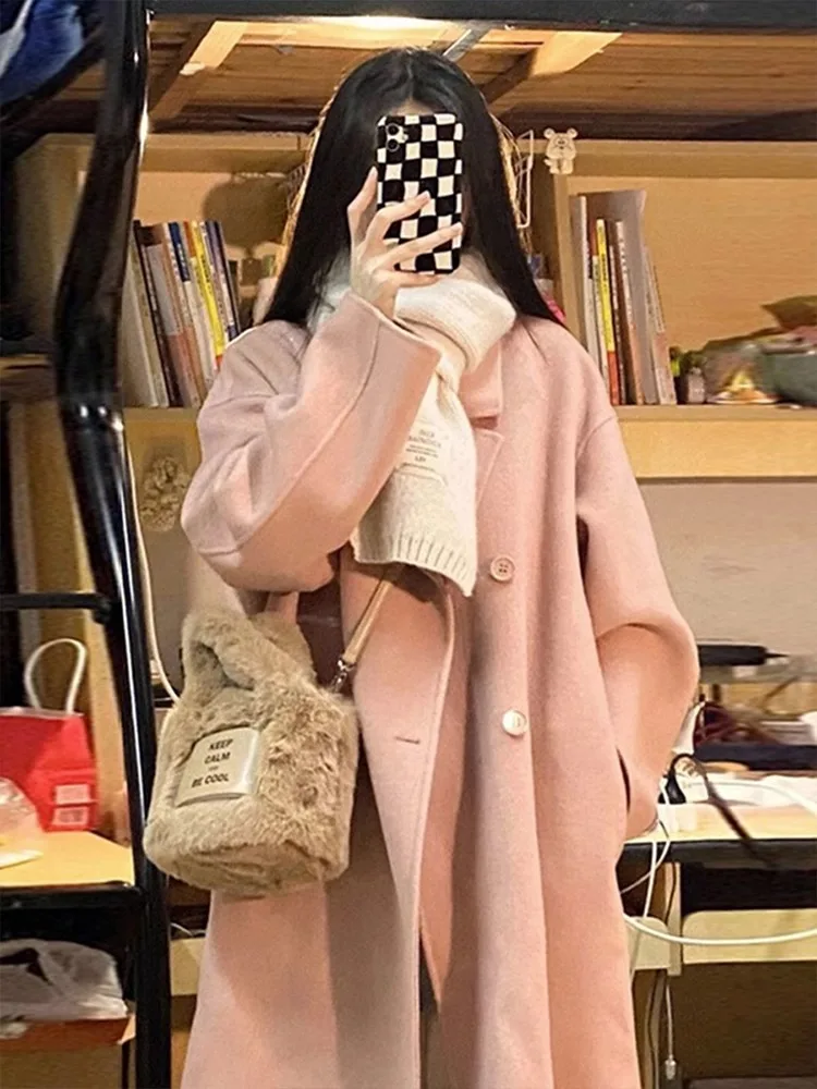 

Премиальное корейское шерстяное пальто Sle Pink для женщин, новая коллекция осень-зима 2025, в стиле Хепберн, маленький размер, твидовое пальто для повседневной носки