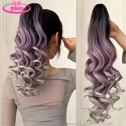 BUQI Clip de garra cola de caballo pelo sintético coletas rizadas púrpura gris Color degradado extensión de cabello sintético para mujeres