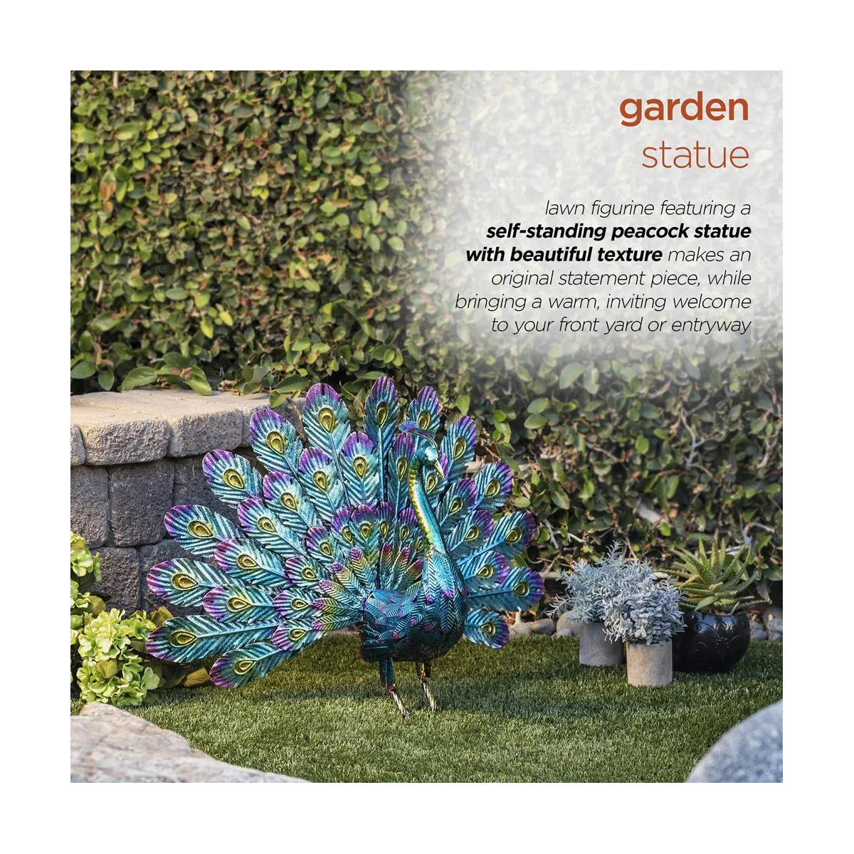 Multicolor Metallic Peacock Statue Metallic Peacock Statue Outdoor Garden, Patio, Deck, Porch-Yard Art Decoration