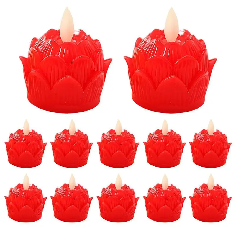 LED Tea Lights Flameless Lotus Tea Candle Lights Reusable Electronic Candle Lotus Flower Desk Decor For Table Temples Bedroom