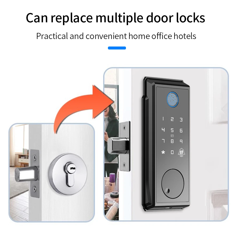 Tuya Tamper Proof Fingerprint Smart Lock for Keyless Entry Keypad Deadbolt Lock for Front Door Physical Key Wifi Remote Unlock