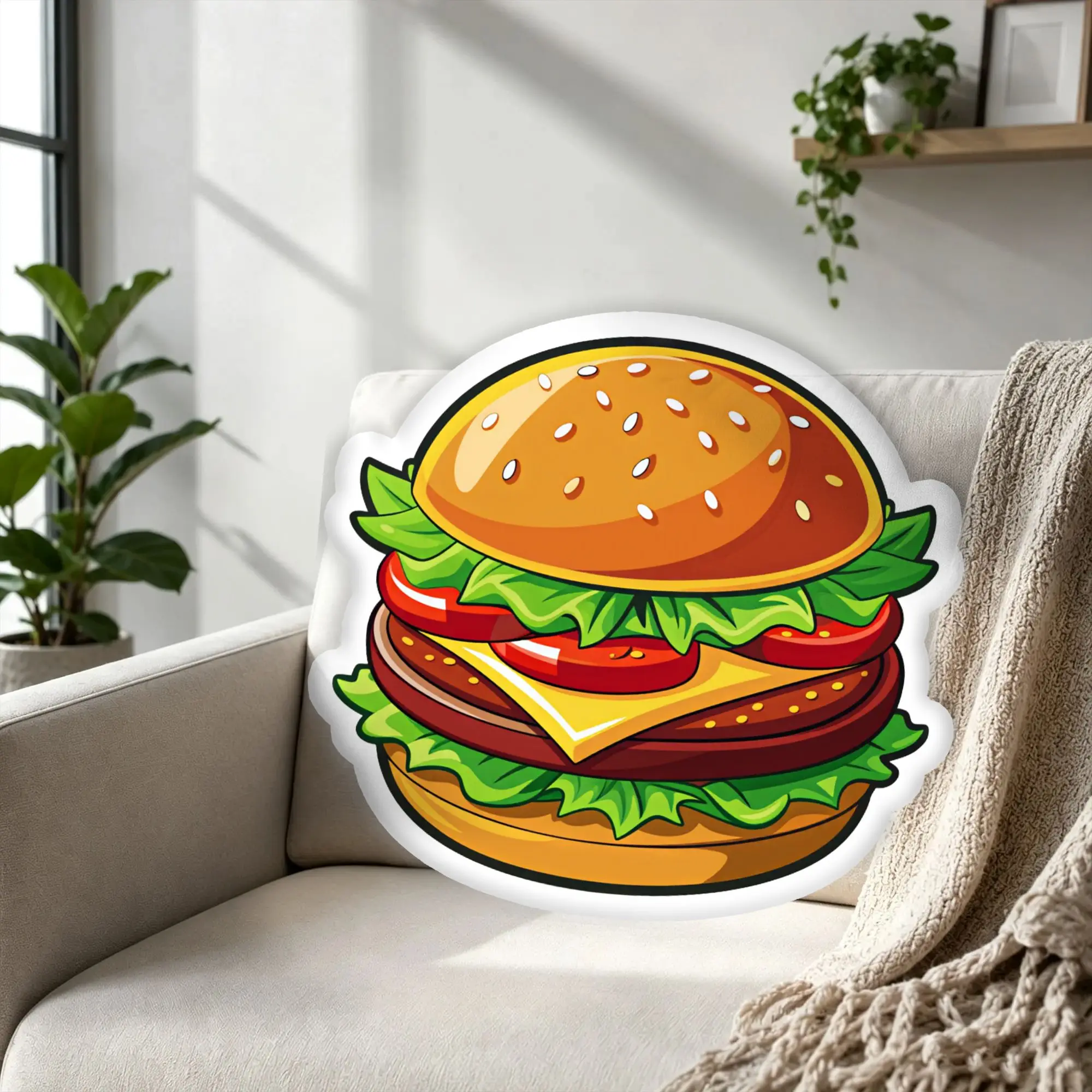 Customized Super Funny Funny Tasty Hamburger Throw Pillows Soft Novelty Cute Plush Cushion for Bed Sofa Decoration Home