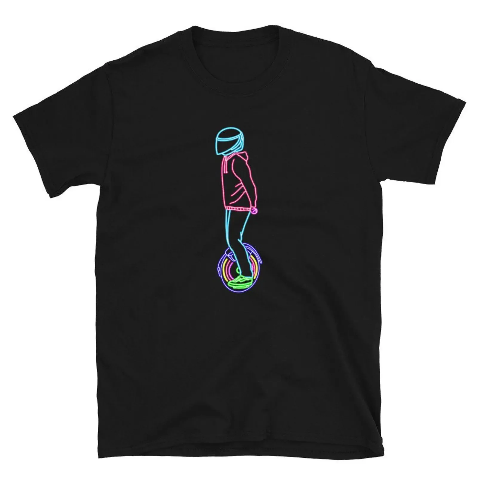 Neon Electric Unicycle Rider T Shirt Unicyclist E Casual  vintage Washed graphic Slightly Stretched Versatile streetwear homme