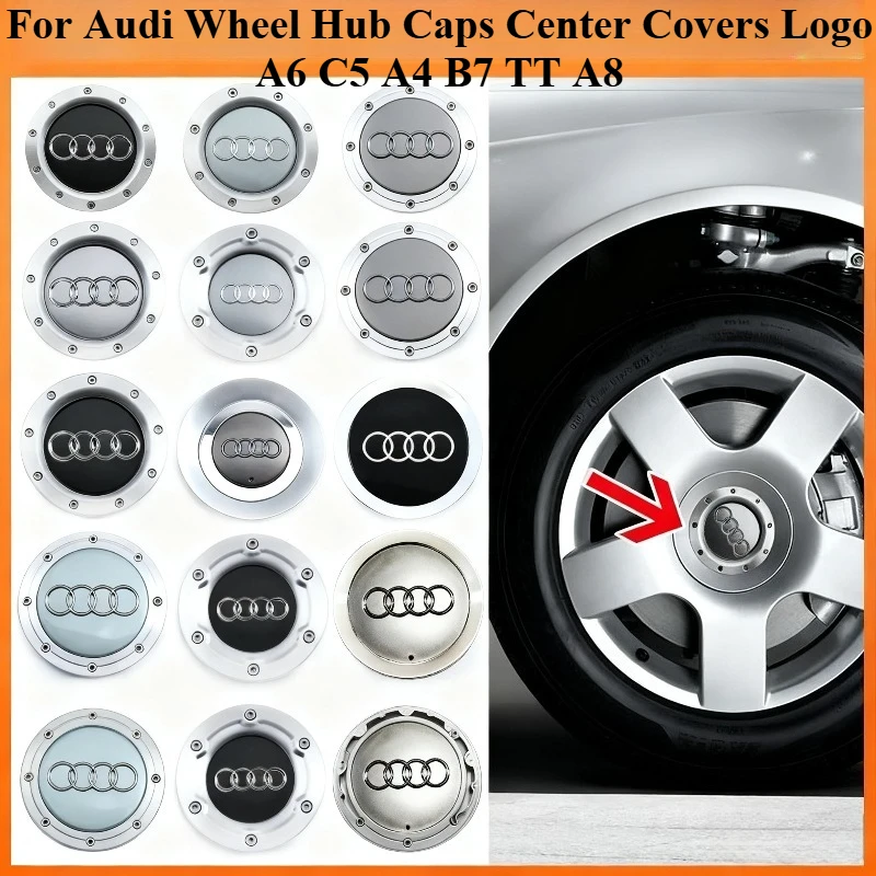 

For Audi A6 C5 A4 B7 TT A8 Classic Wheel Center Cap Hub Cover Tire Logo Car Exterior Replacement Modification Accessories