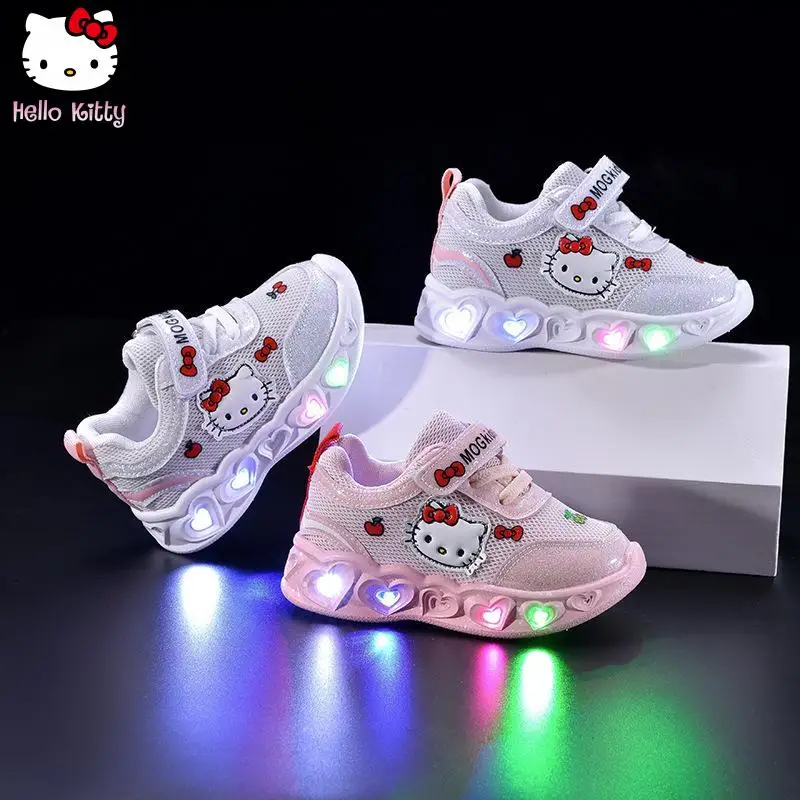 

Детская спортивная обувь Hello Kitty с рисунком светодиодной подсветки Sanrio, весенне-осенняя новая дышащая обувь для папы в стиле аниме Kawaii для девочек