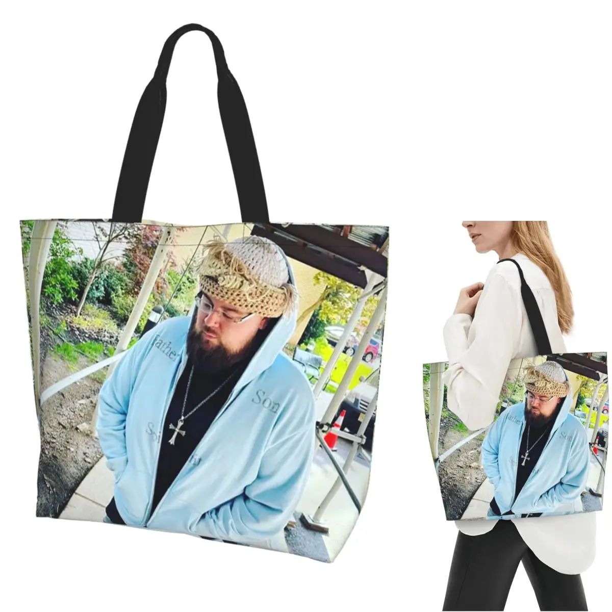 Joeyy Singer Vocalist Music Rapper Shopping Tote Bag Canvas Large Capacity Shoulder Bags Shopper Grocery Handbag for Women