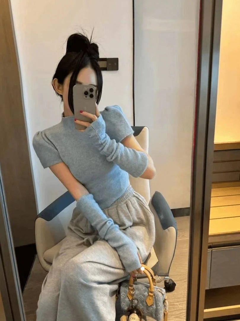 

Весна 2026: Женский приталенный вязаный свитер с рукавами-фонариками и высоким воротником, повседневный, модный, для ношения под одеждой, для прогулок