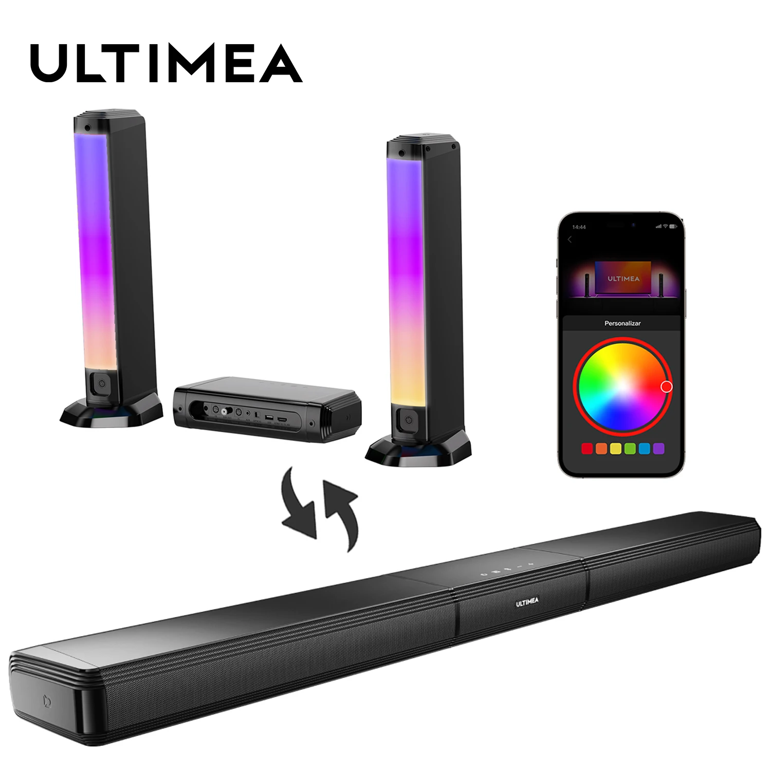 ULTIMEA 5.0ch Sound Bar for Smart TV, PC Soundbar with RGB Light, Detachable Soundbar for TV with App Control, HDMI-ARC/OPT/AUX