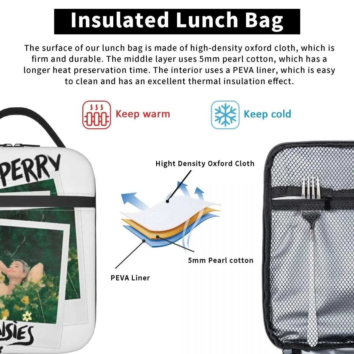 Katyed Logo Perryed The Lifetimes Tour Borsa per il pranzo Borsa per il pranzo da picnic per bambini Borsa termica portatile con cerniera Oxford