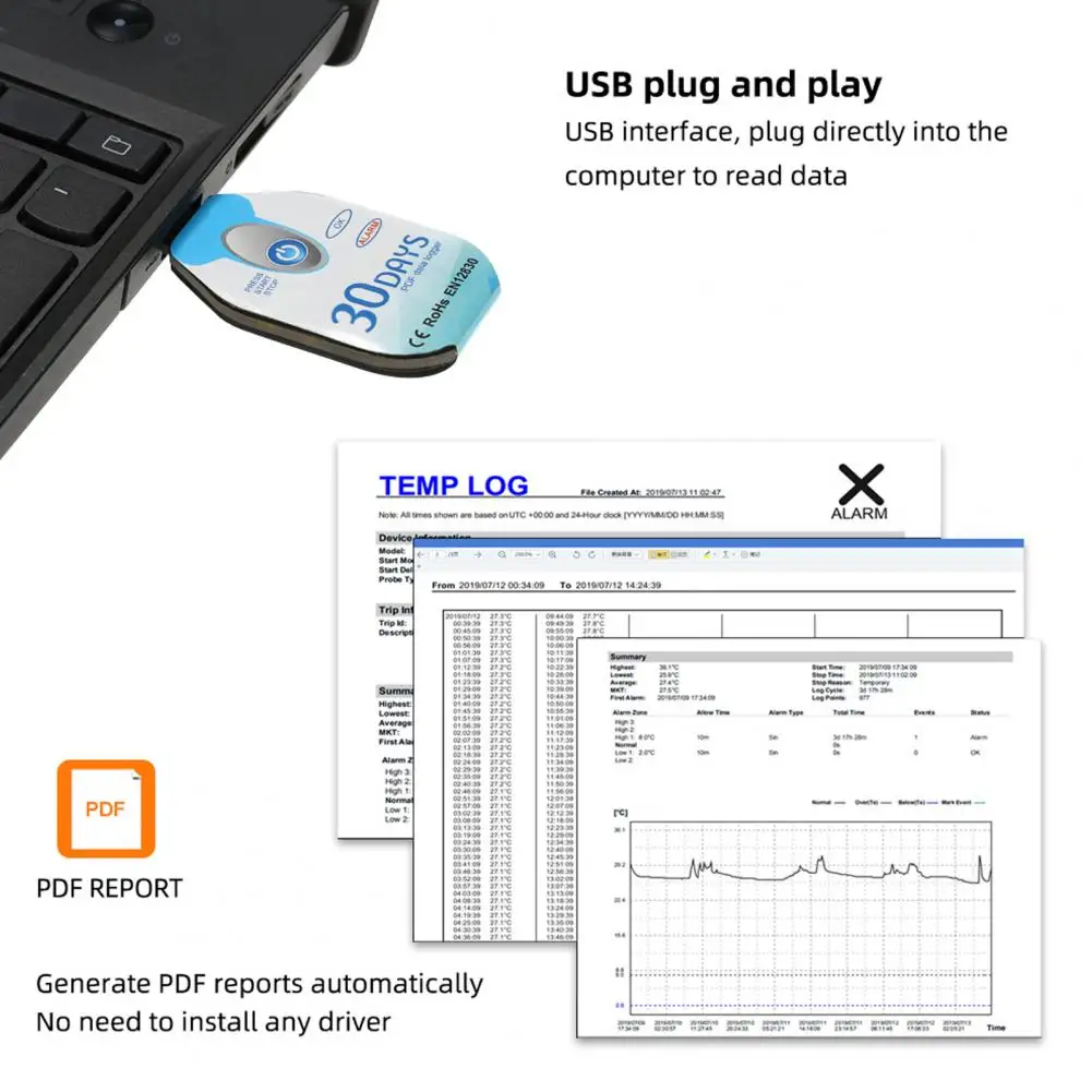 

Temperature Data Logger Convenient PDF Report IP67 Waterproof Cold Chain Temperature Recorder for Chemical Products