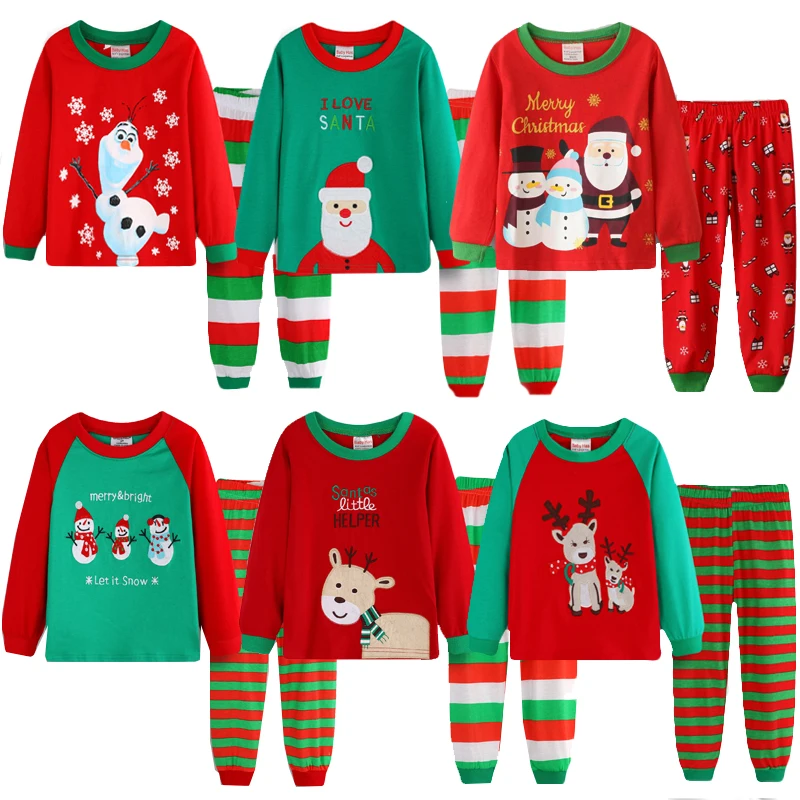 Kids boy girls clothing pajamas set Cotton Children Sleepwear 2 Pieces Cartoon Tops +Pants Toddler Kid Clothes xmas Pyjamas