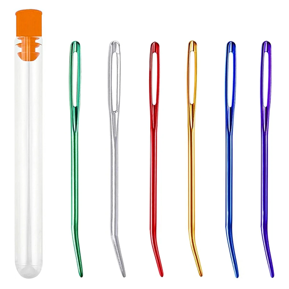 6-teiliges Set Aluminium-Gewebenadeln mit Gebogener Spitze, Großem Auge und Gebogener Form für Garn, Stricken, Häkeln, Weben, DIY-Nähzubehör und Werkzeuge