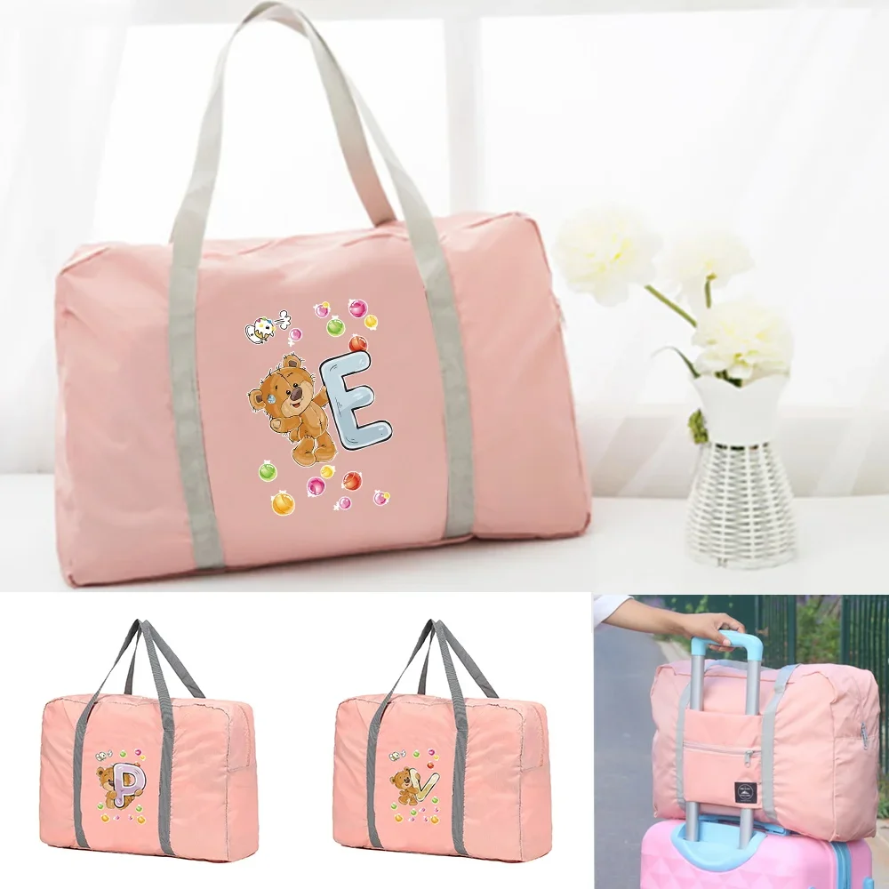 

Travel Carry Bags Foldable Travel Bags Handbags Large Capacity Clothing Organizer Luggage Sorting Women Bear Pattern Duffle Bag