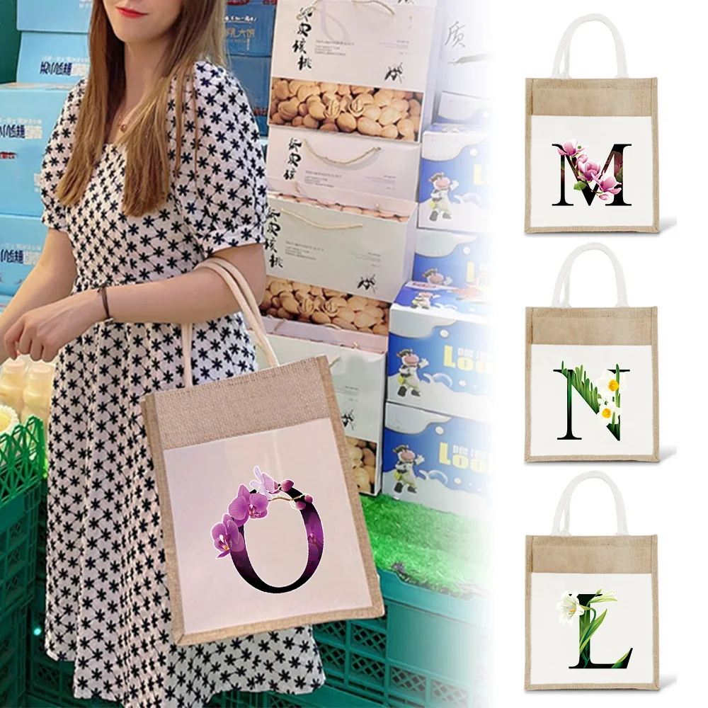 

Large Capacity Storage Shopping Bag Environmentally Friendly Linen Single Shoulder Shopping Bags Item Storage Bag Flower Color