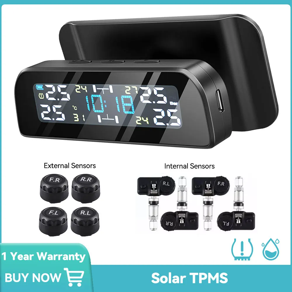 Solar TPMS Sensor Car Tire Pressure Monitoring System Tyre Pressure External Sensors for 4 Wheel TMPS