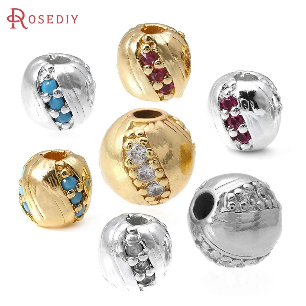 

6PCS 6MM 9.5MM 18K Gold Color Brass and Zircon Round Spacer Beads Bracelets Beads High Quality Necklace Making Diy Accessories