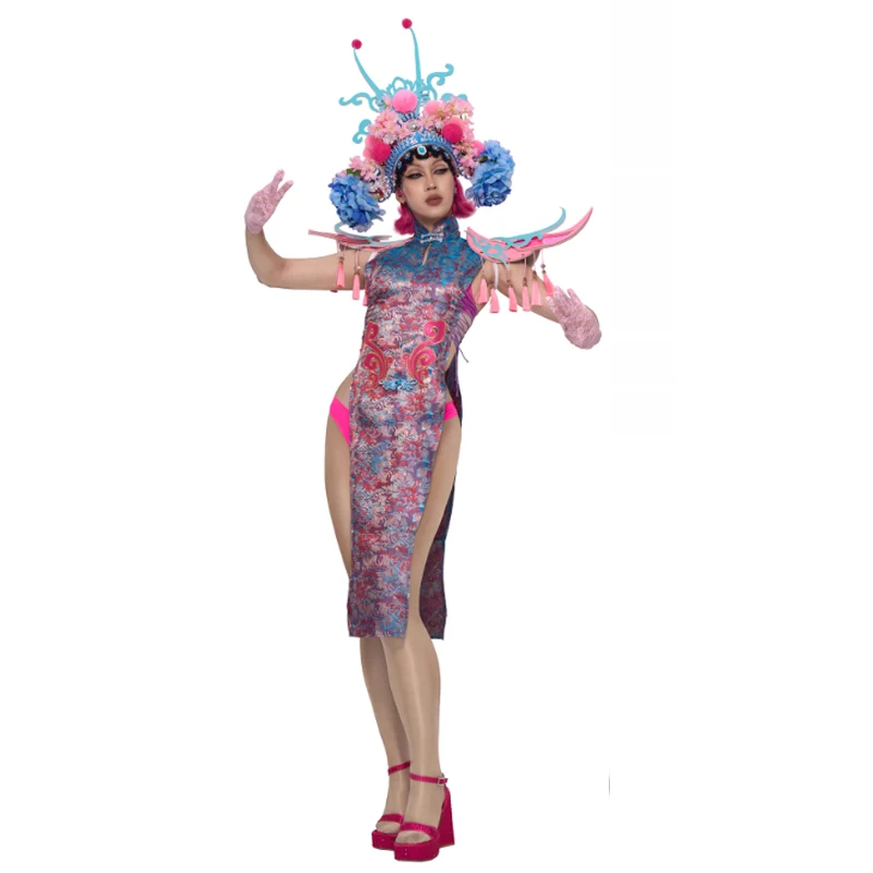 Gogo Dancer Clothing Chinese Style Flying Shoulder Cheongsam Singer Performance Dresses Women Festival Clothing