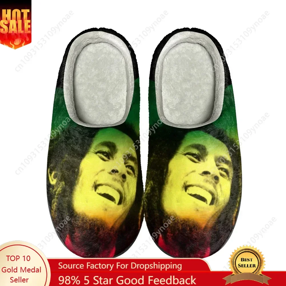 

Bob Marley Reggae Rasta Singer Home Cotton Custom Slippers Mens Womens Sandals Plush Casual Keep Warm Shoes Thermal Slipper