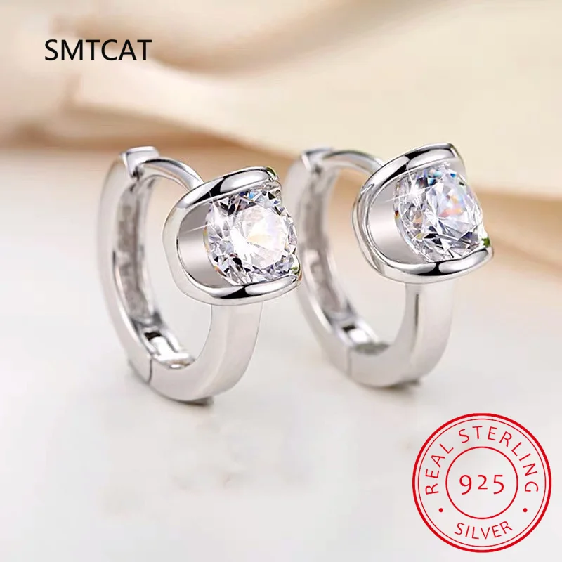 D Color Moissanite Round Hoop Earrings For Women S925 Silver Sparkling Lab Diamond Ear Buckles Fine Jewelry Huggies Gifts