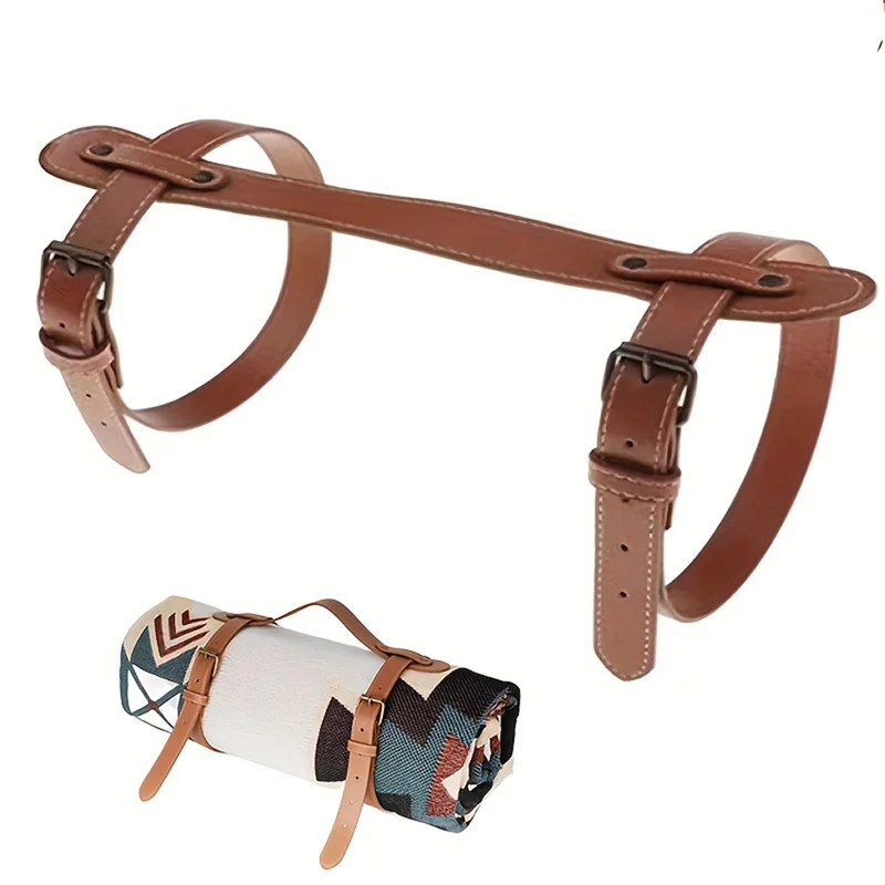 NEW 1Pc Durable Adjustable Pu Leather Blanket Carrying Strap Belt With Handle For Picnic Travel Rug Carry Yoga Mat