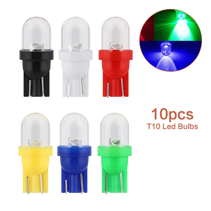

10Pcs Transparent Lens Instrument Cluster Panel Car Door Lights 12V Led Bulb T10 W5W 555 158 192 168 194 Arcade Pinball Light