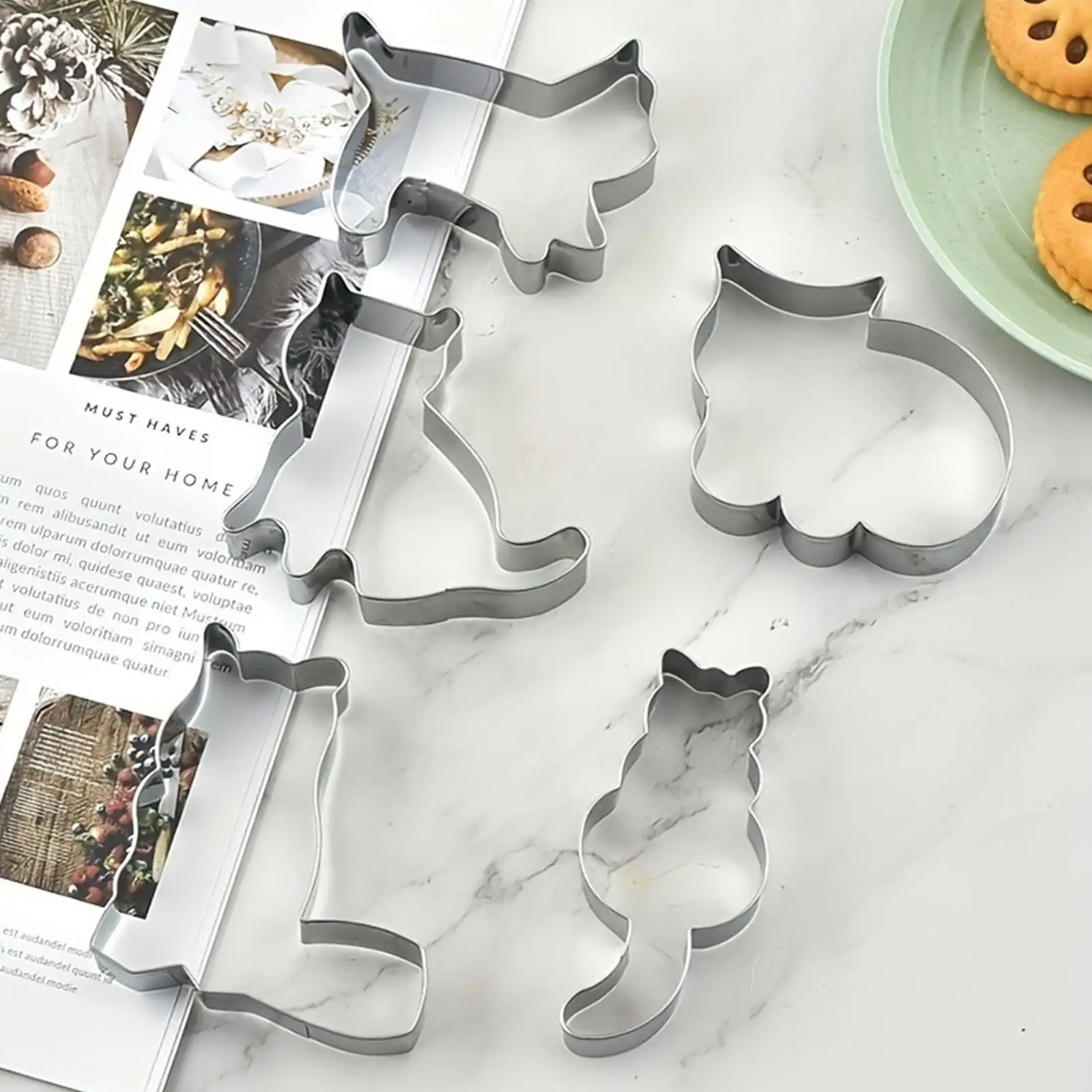 Dessert Cutter Mold Kitten-Themed Baking Cutting Mold 5 Pieces Reusable Moulds Stainless Steel Kitchen Tool For Fondant Cheese