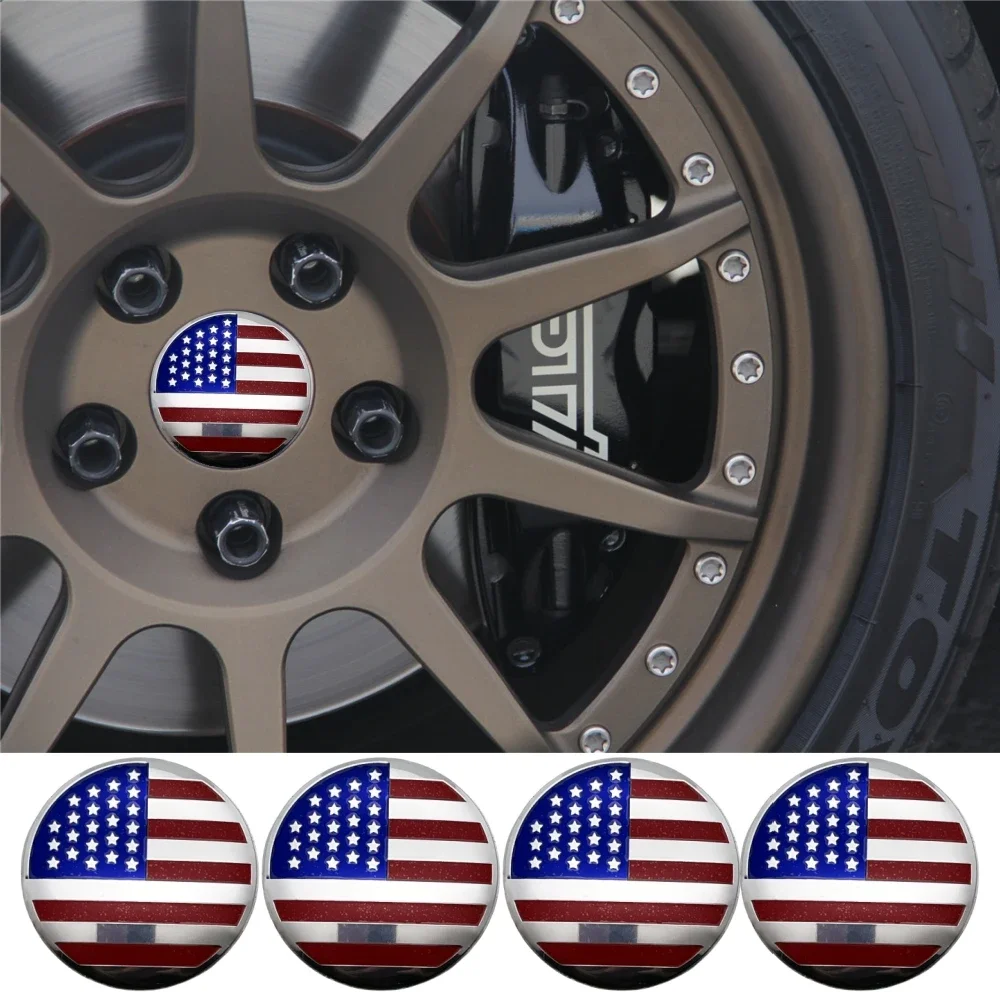 

4pcs 56mm Car Stickers US American Flag Emblem Stars And Stripes Logo Sticker for Car Hub Wheel Center Caps Badge Accessories
