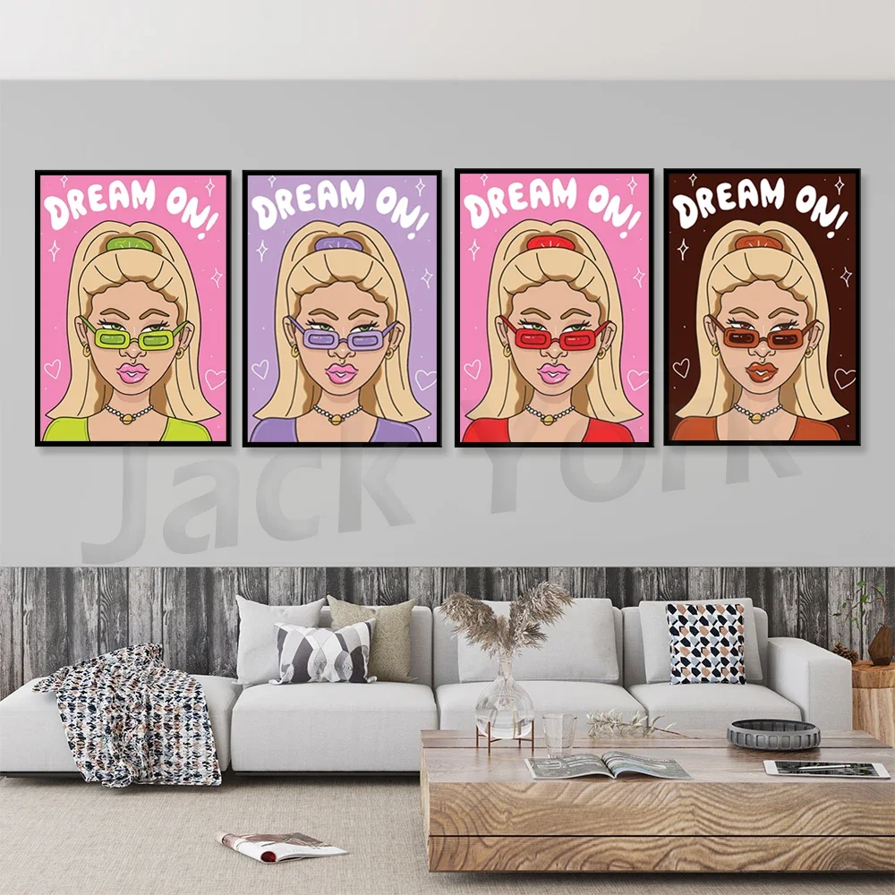 Dream On Cool Girl Art Print | Y2K 90s Funky Poster | Portrait | Sunglasses | Hot Retro Illustration | Trendy Room Decor