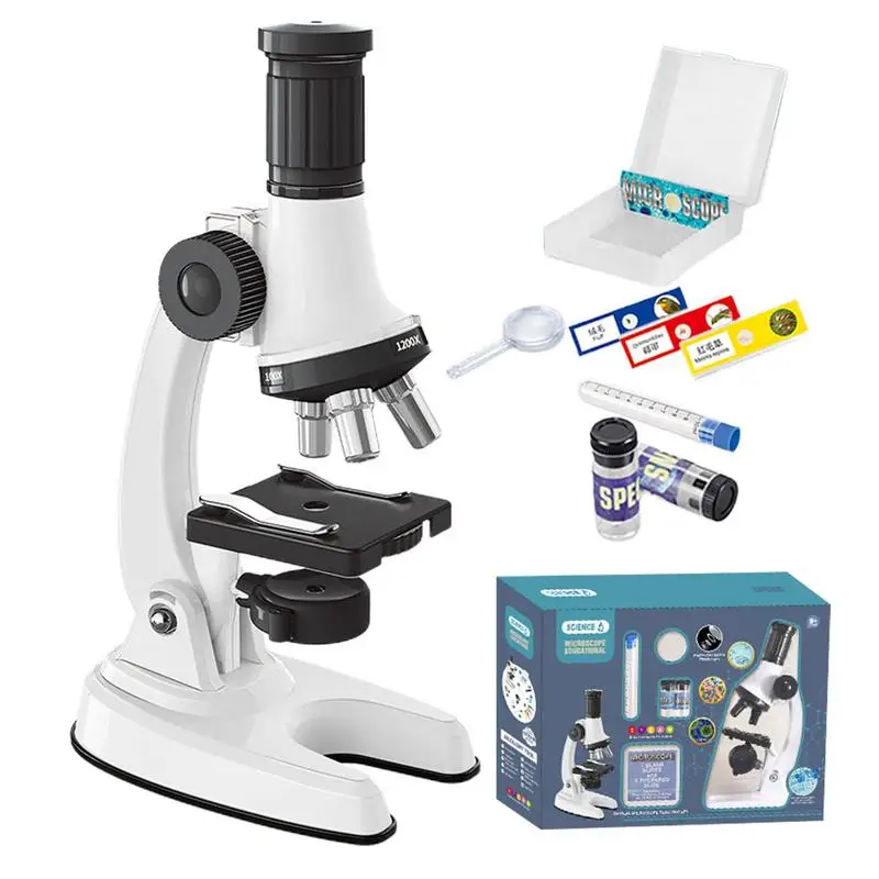 Educational Microscope 1200x Magnification Kids Beginner Microscope Science Kit Educational Powerful Biological Microscopes Kids