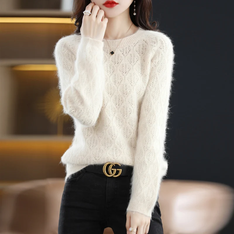 Autumn and Winter 2022 New Women\'s Sweater 100% Mink Cashmere O-Neck Knitted Pullover Korean Fashion Soft Women\'s Top