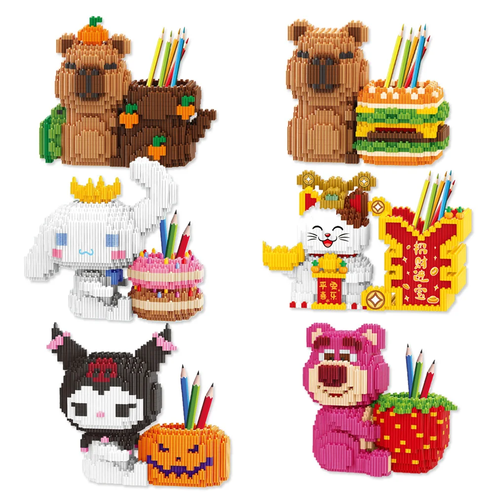 

Linkgo Connection Pen Holder Building Block Capybara Maneki Neko Model Mini Bricks Losto Stitch Figure Toy For Kids Santa Gift