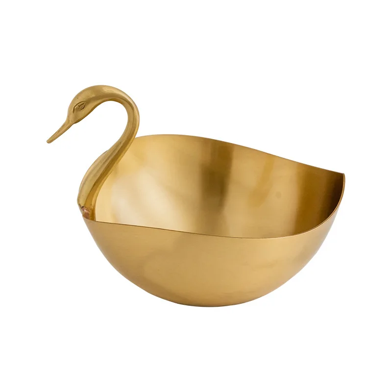 Light luxury home brass swan storage tray  tea table desktop snacks dried fruit tray decorative ornaments creative jewelry tray