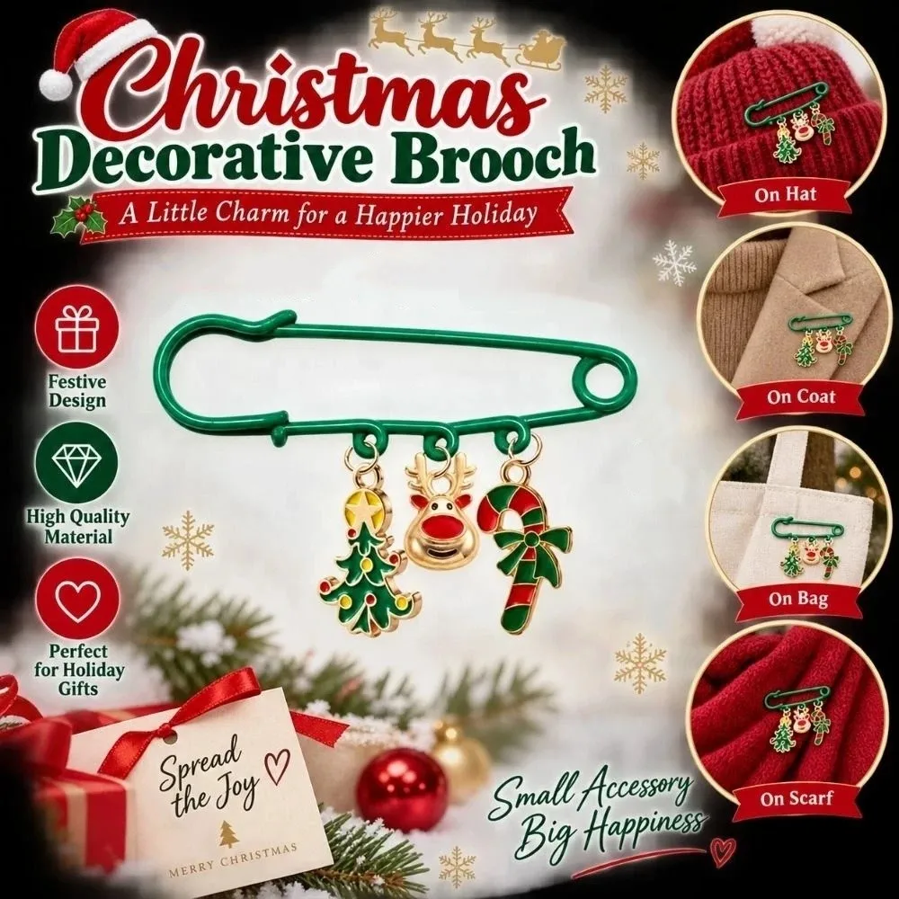 Fashion Christmas Dangle Safety Pin Alloy Cartoon Christmas Decor Brooch Pin Rust-proof Enamel Holiday Outfit Badge Pin