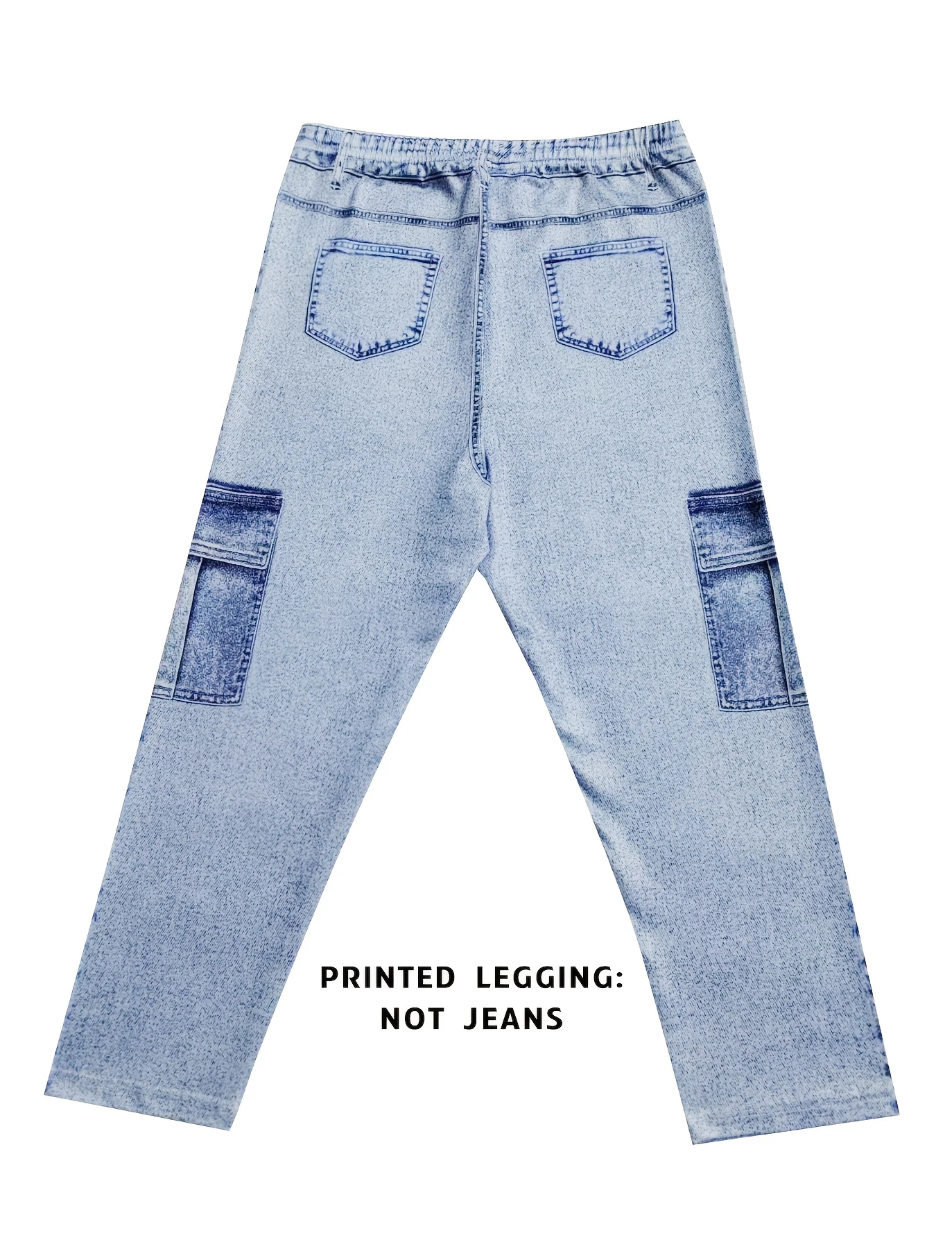 Damen Capri-Hose mit Fake-Denim-Print, hohe Taille, Skinny-Stretch, verkürzte Hose, lässige Slim-Fit-Hose in 7/8-Länge – Detail 5